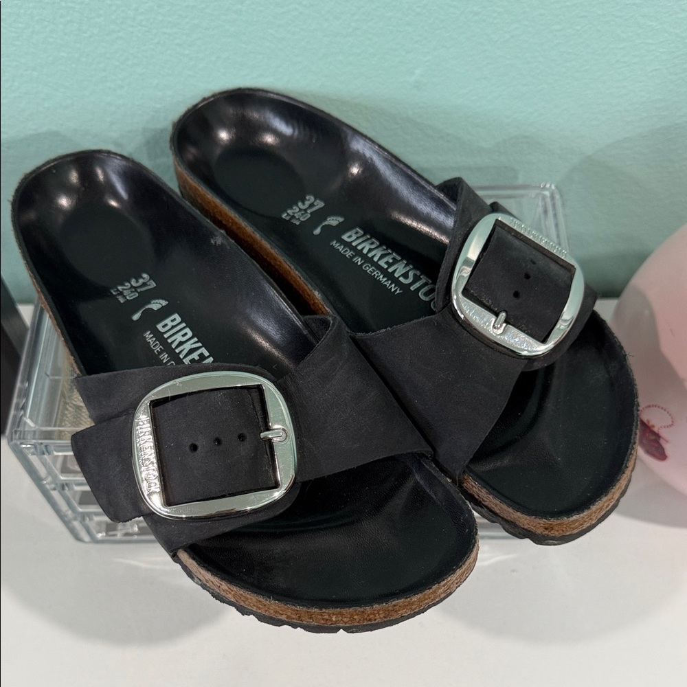 Birkenstock Black Sandals with Silver Buckle